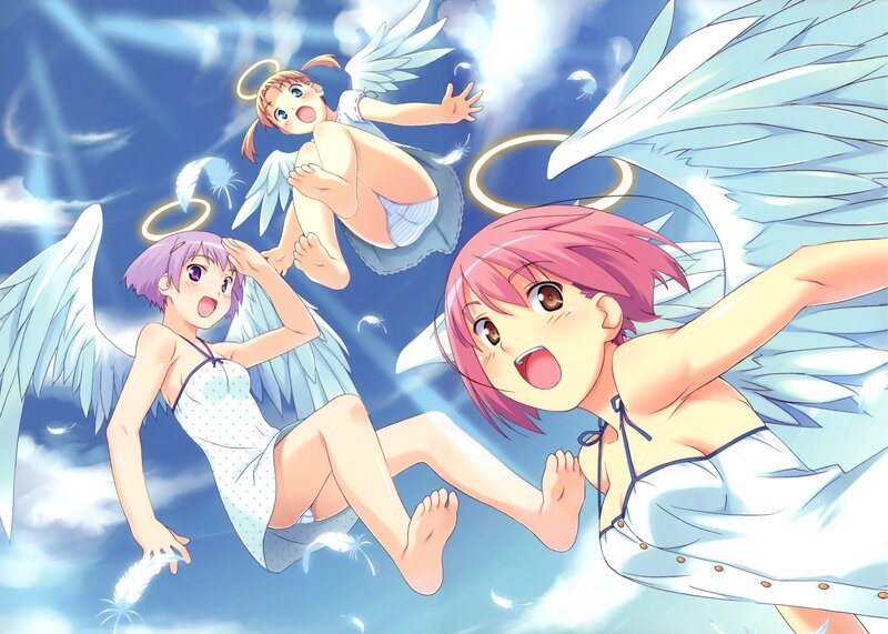 Three angels falling from the sky