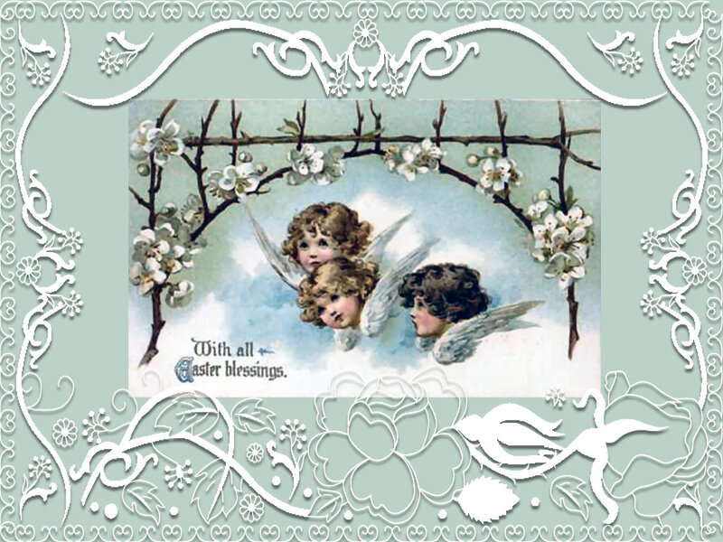 Three Angels in Clouds — Light Green