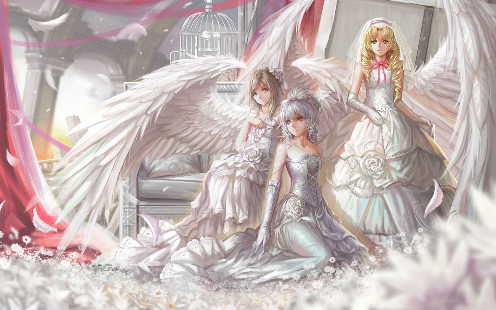 Three angels in wedding dresses