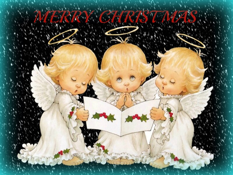 Three Angels Singing — White, Peaceful, Winter, Illustration