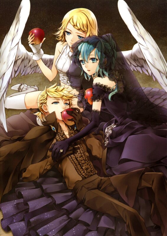 Three angels with apples