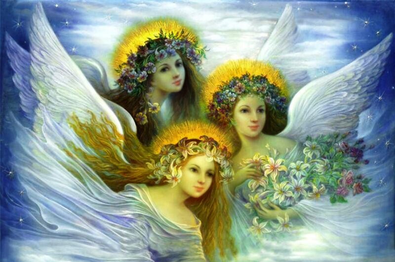 Three Angels with Flowers — Blue