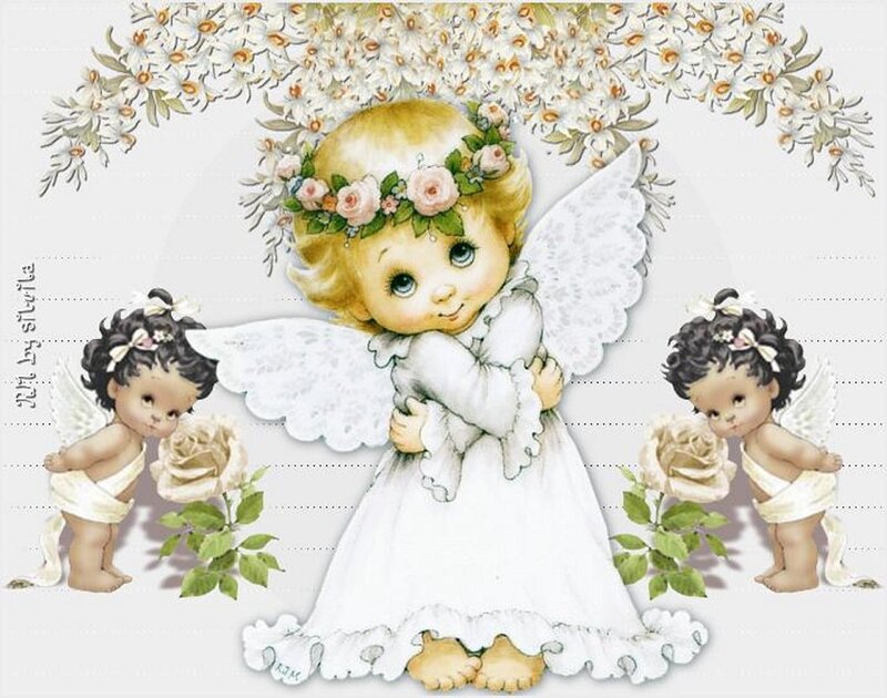 Three Angels with Flowers — White