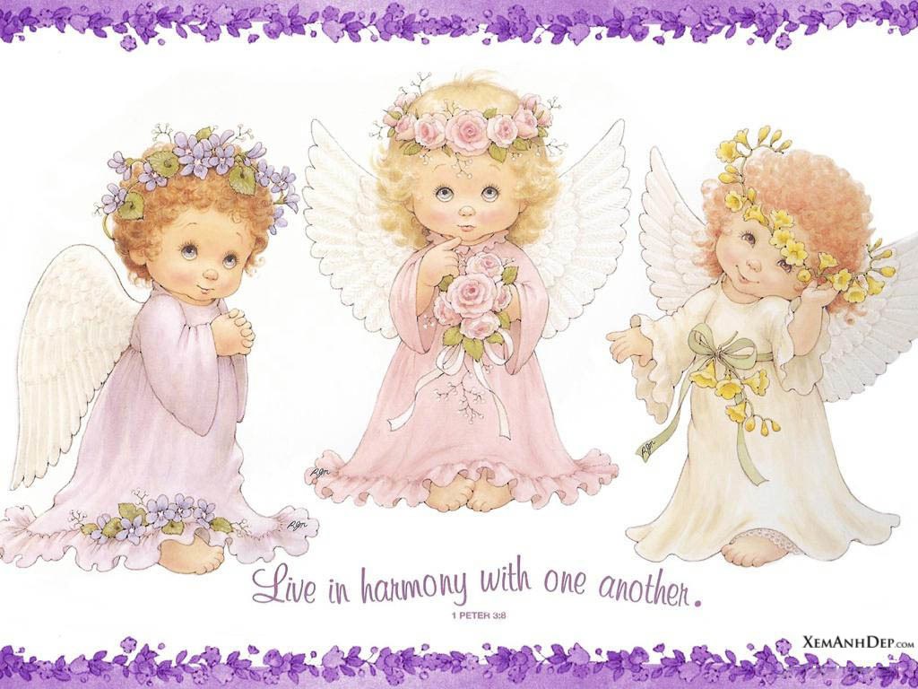 three angels with flowers