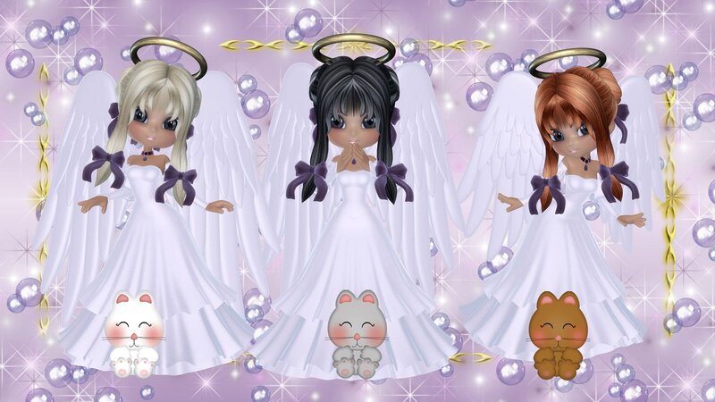 Three Angels with Kittens — Purple