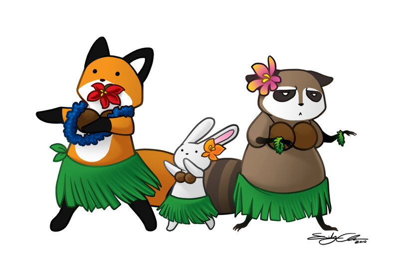 Three Animals in Hula Costumes
