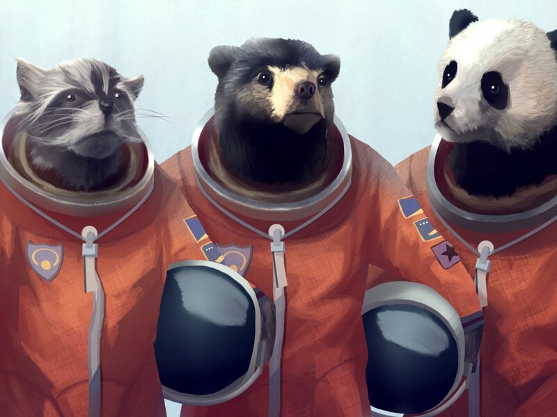 Three Animals in Spacesuits