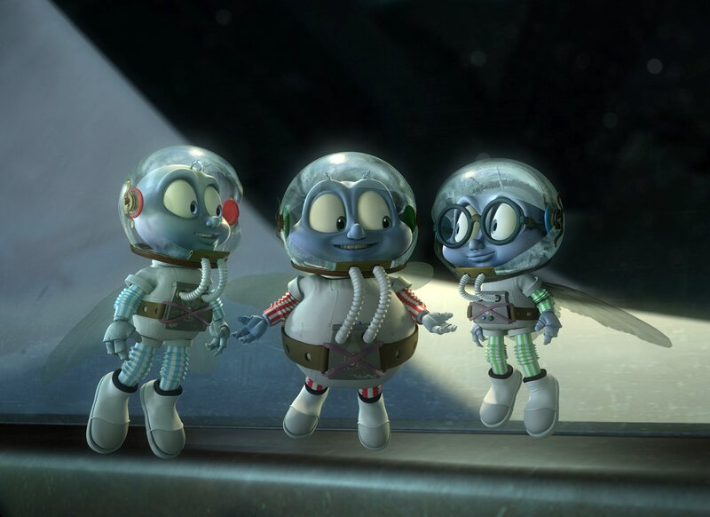 three animated alien astronauts