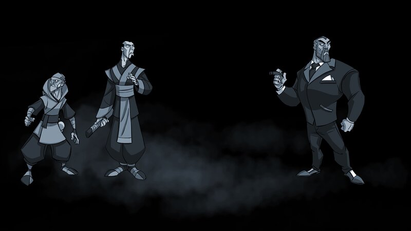 Three Animated Characters — Black, Dramatic, Night