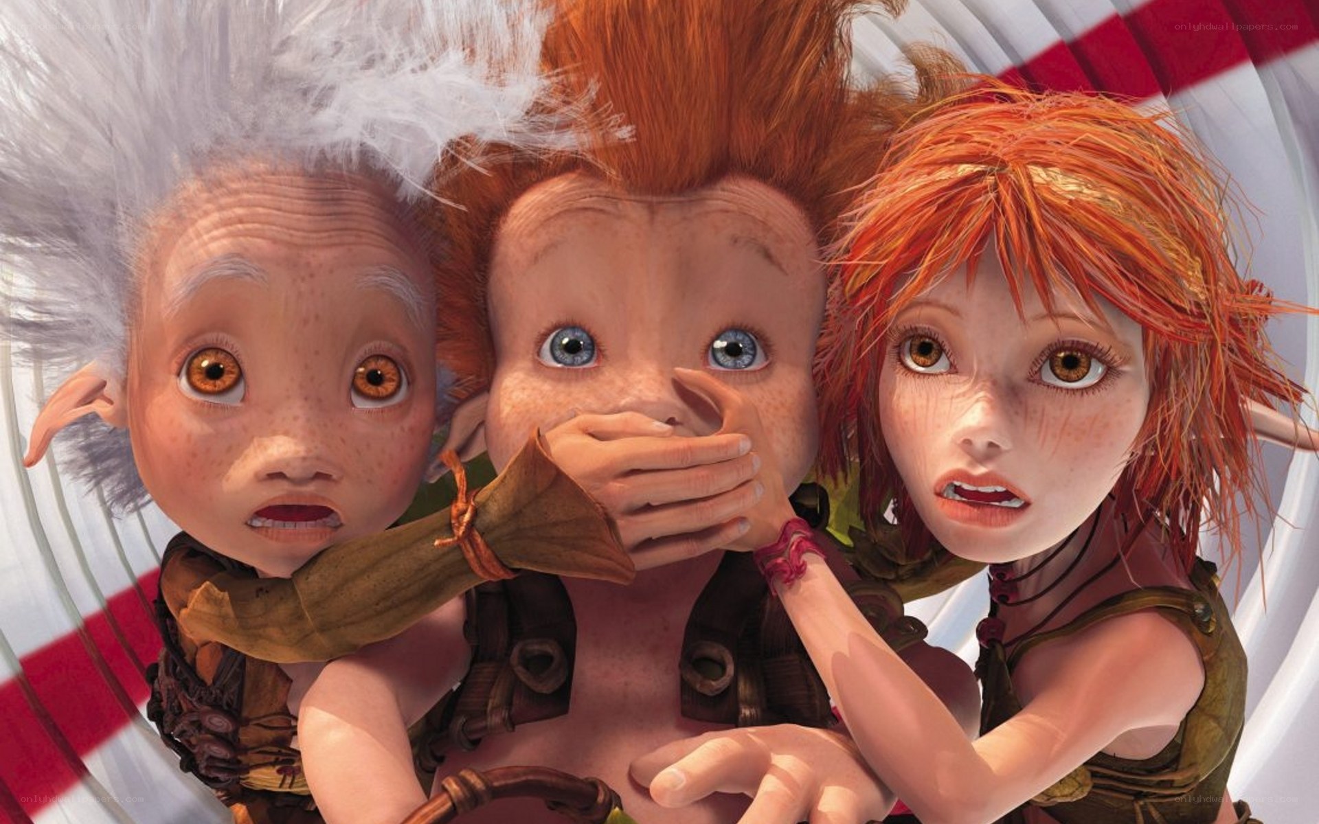 Three animated characters in a basket