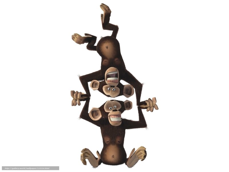 three animated monkeys stacked