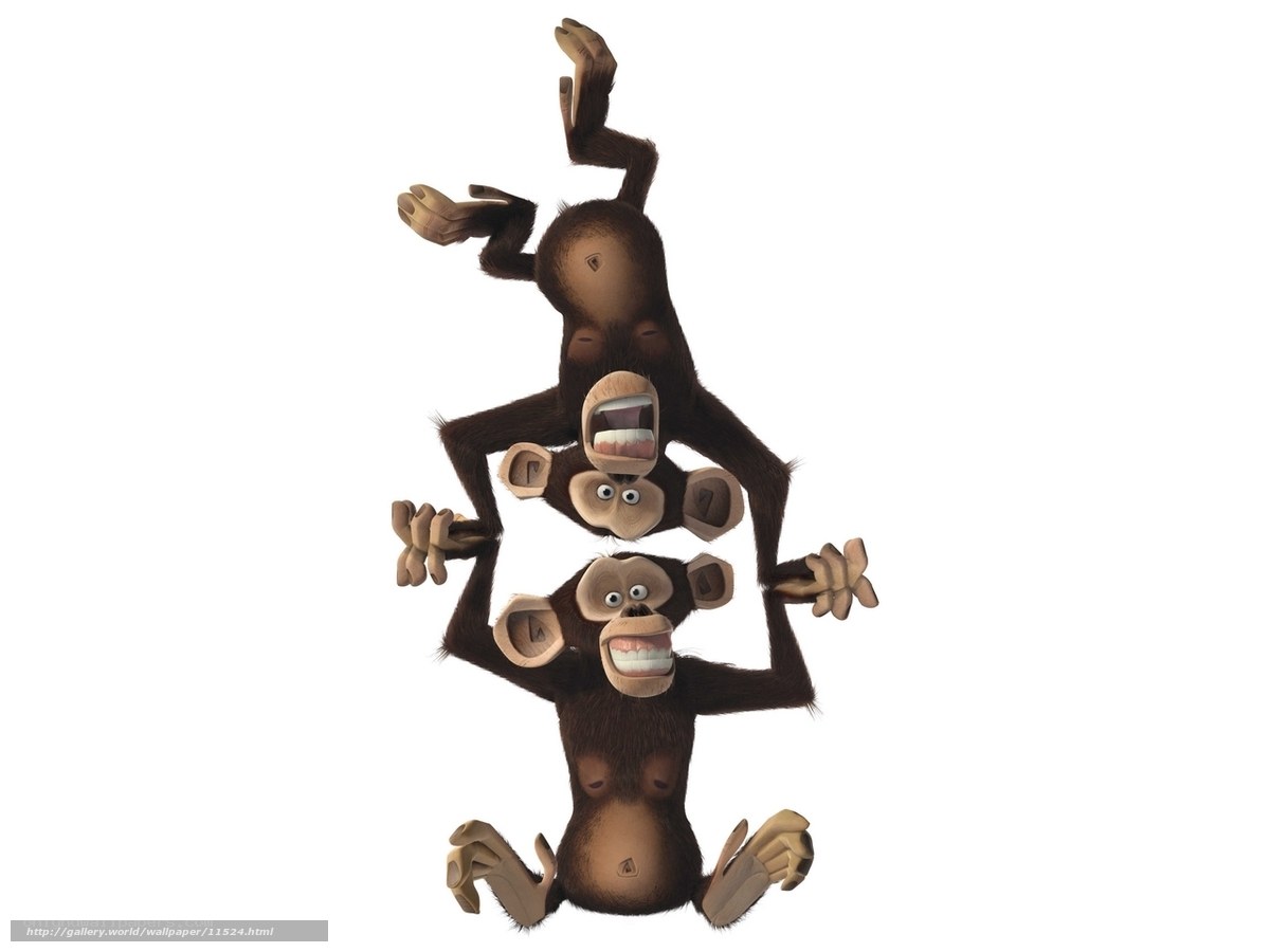 three animated monkeys stacked