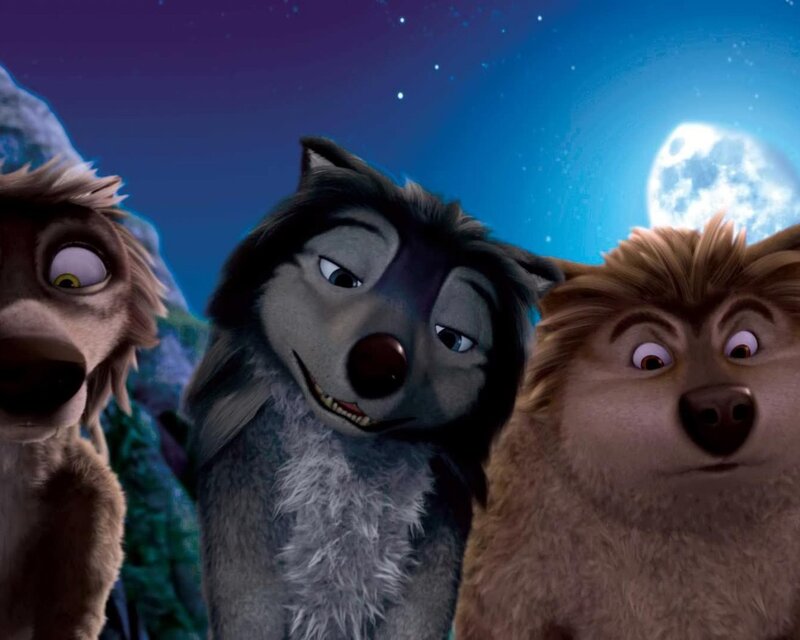 Three Animated Wolves — Blue