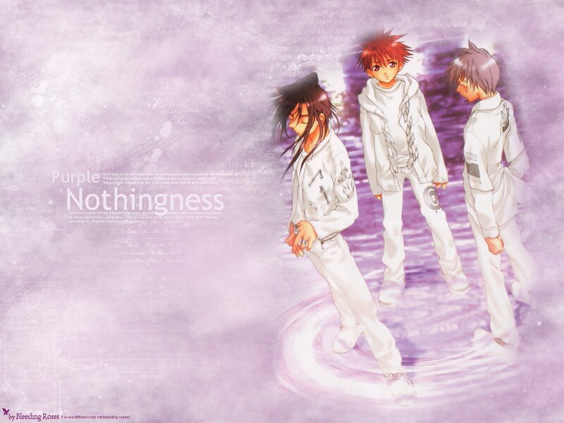 three anime boys in white