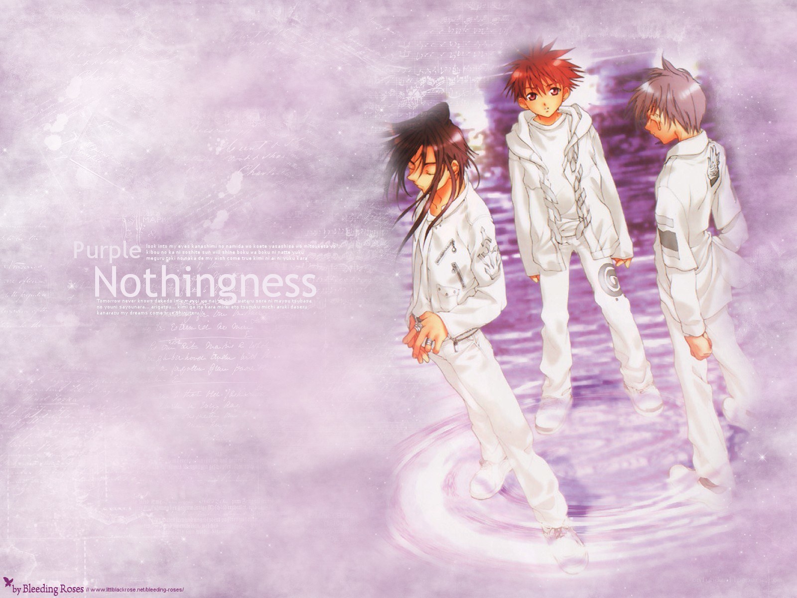 three anime boys in white