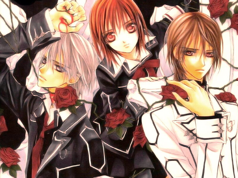 Three anime boys with roses
