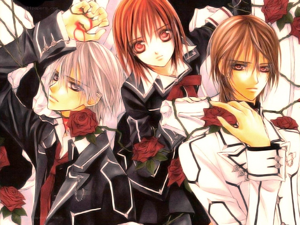 Three anime boys with roses