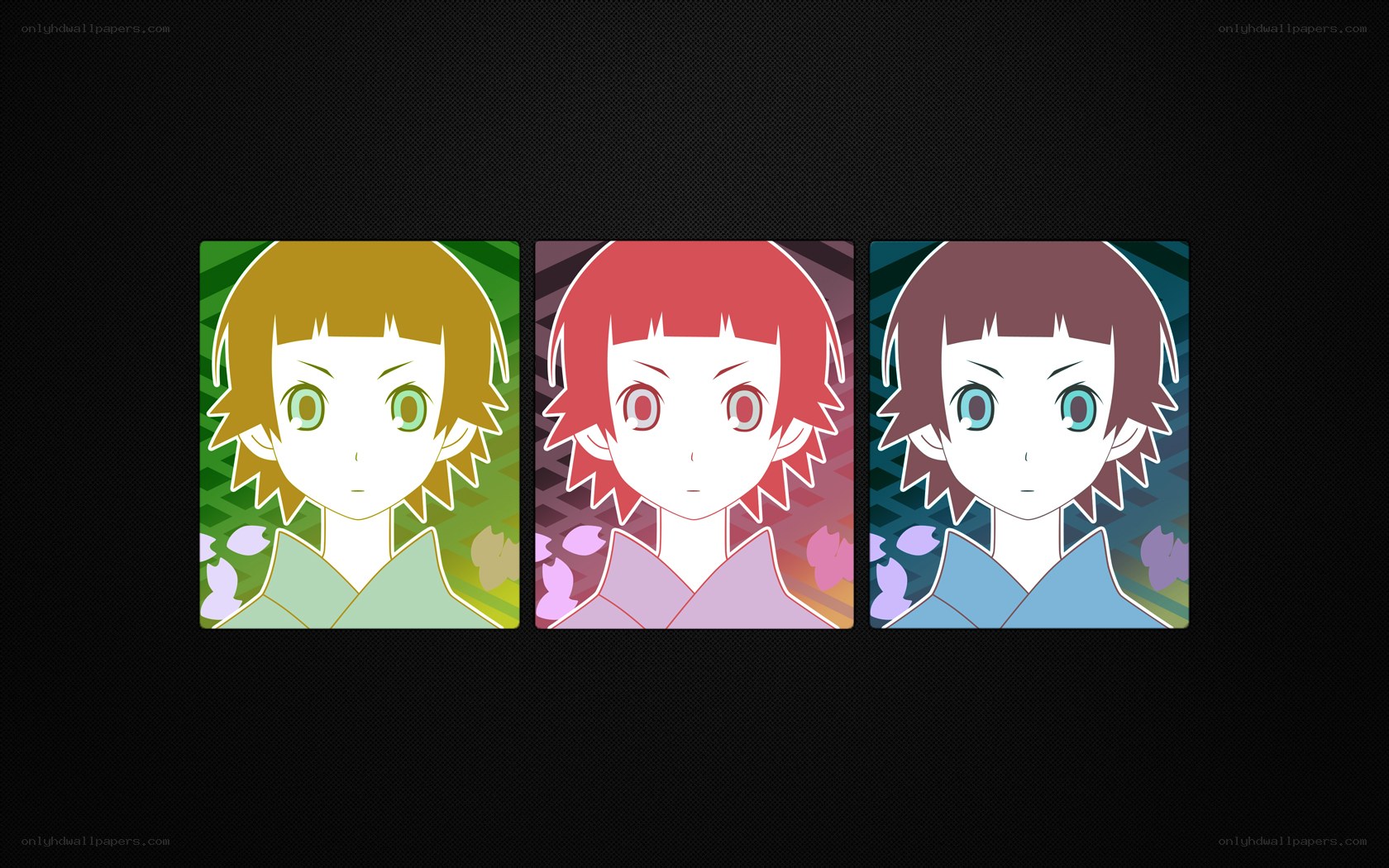 three anime character portraits