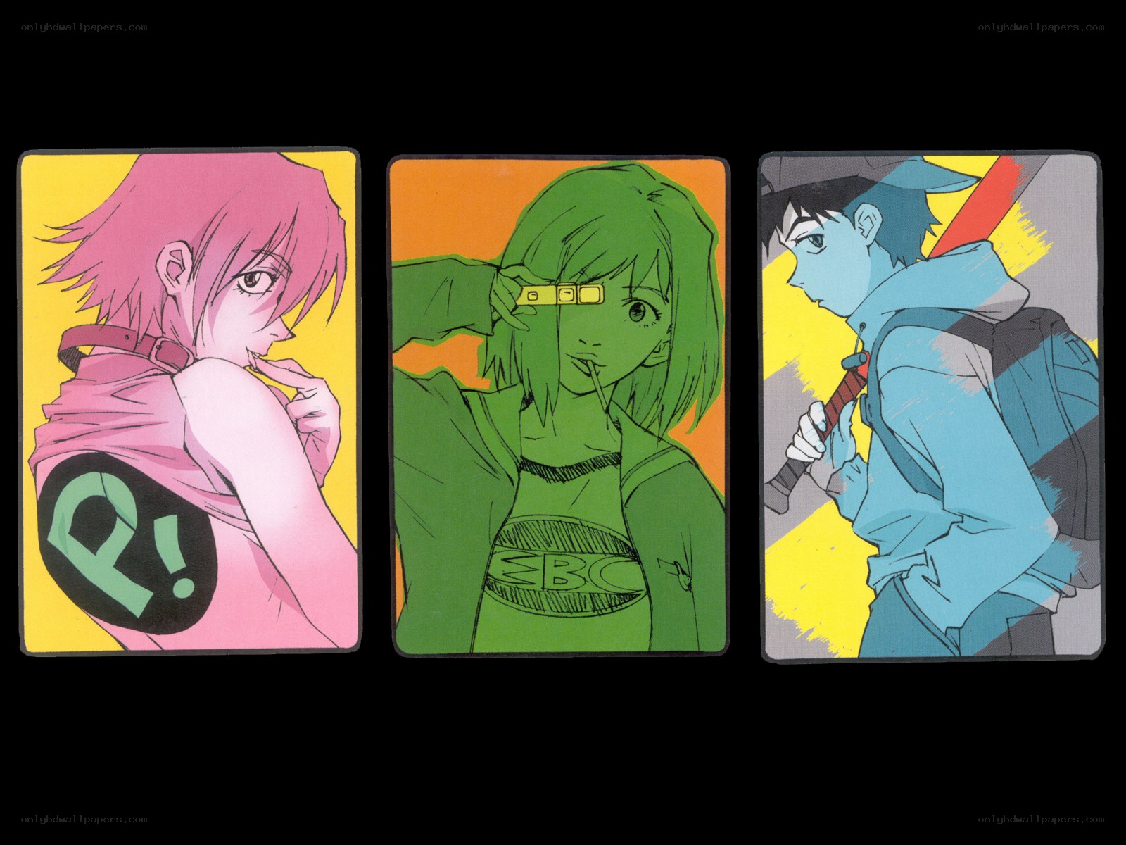 Three anime character portraits