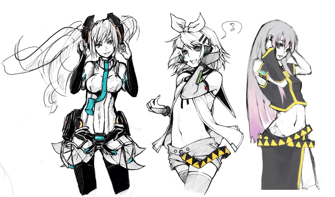 Three anime character sketches