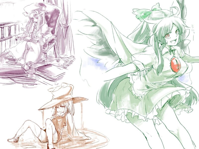 Three anime character sketches