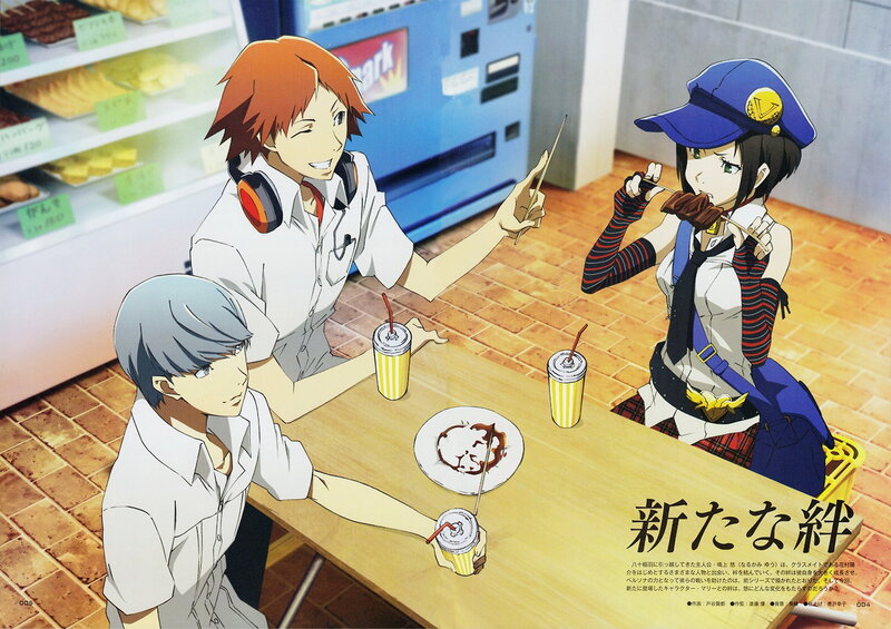 Three Anime Characters at a Table — Blue
