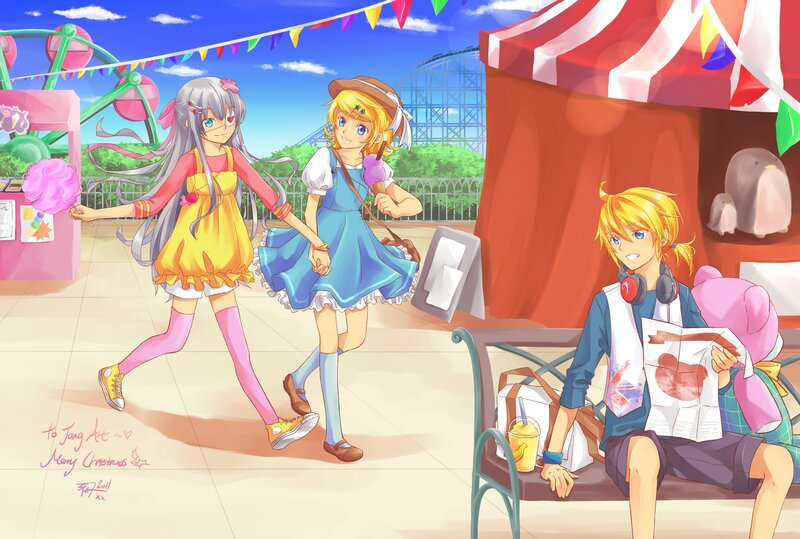 Three Anime Characters at Amusement Park