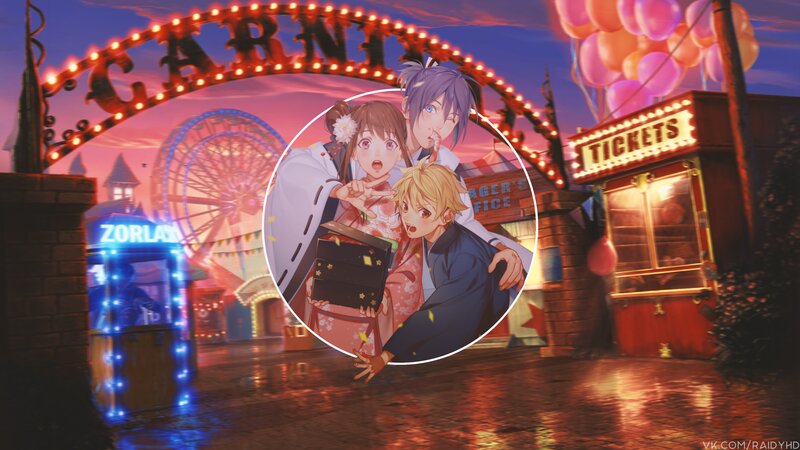 Three Anime Characters at Carnival
