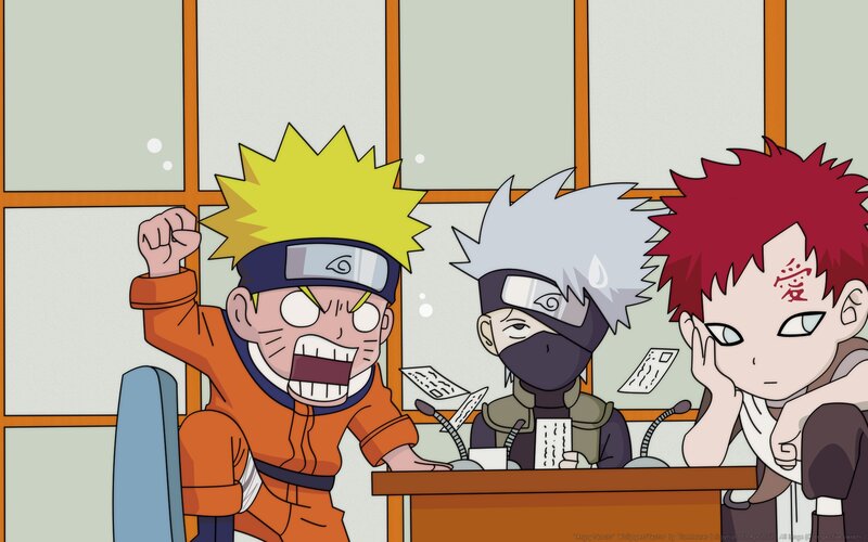 Three Anime Characters at Desk