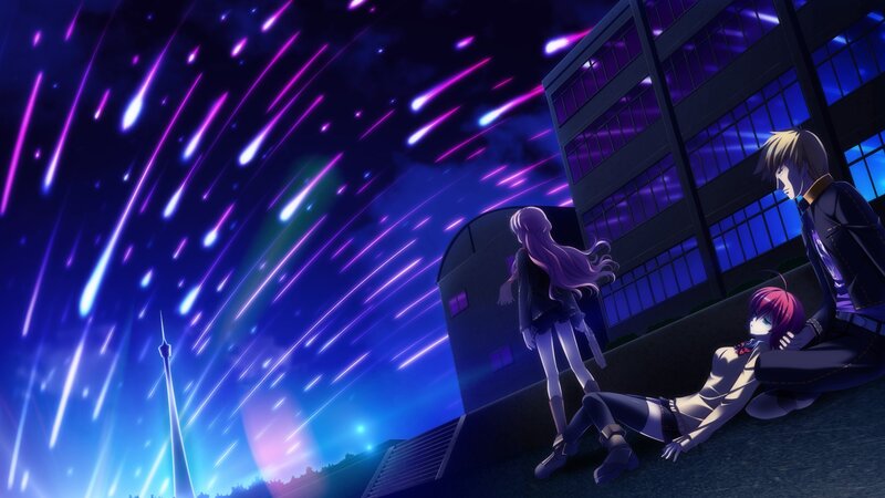 Three Anime Characters at Night — Purple