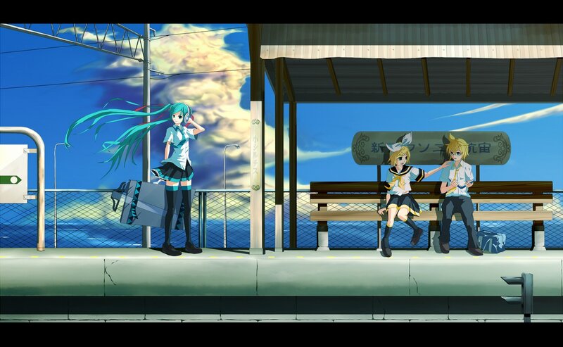 Three Anime Characters at Station — Blue