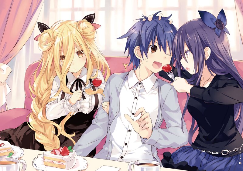 Three Anime Characters at Table — Pink