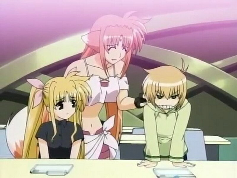 Three Anime Characters at Table — Purple
