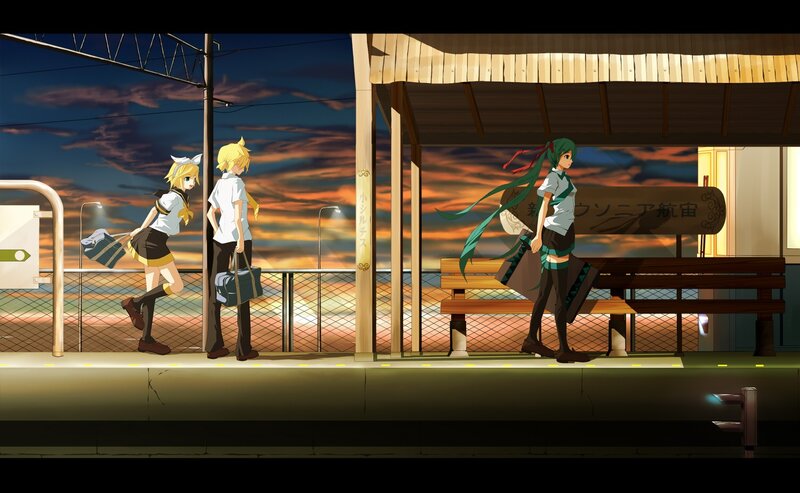 Three Anime Characters at Train Station