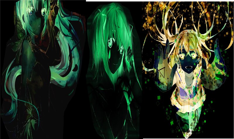 Three Anime Characters — Black, Dark, Digital Art