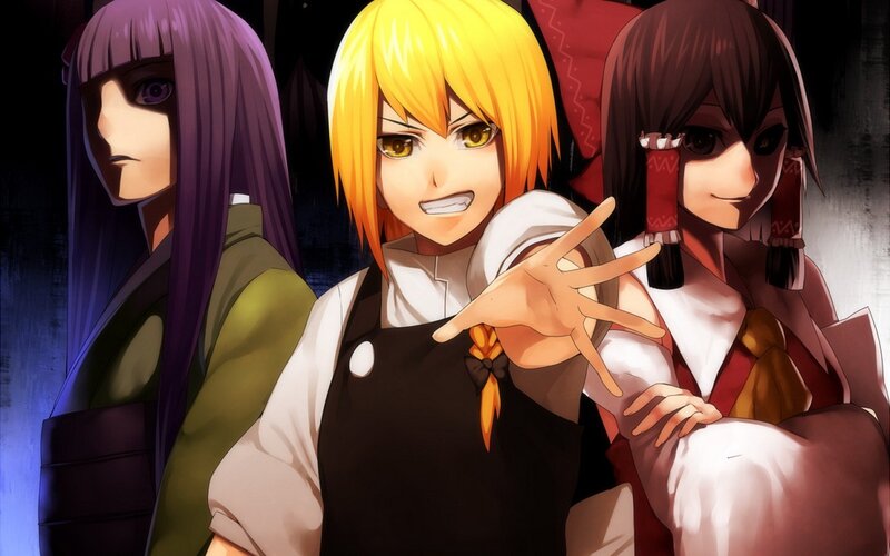 Three Anime Characters — Black, Dramatic, Anime Art, Dark Background