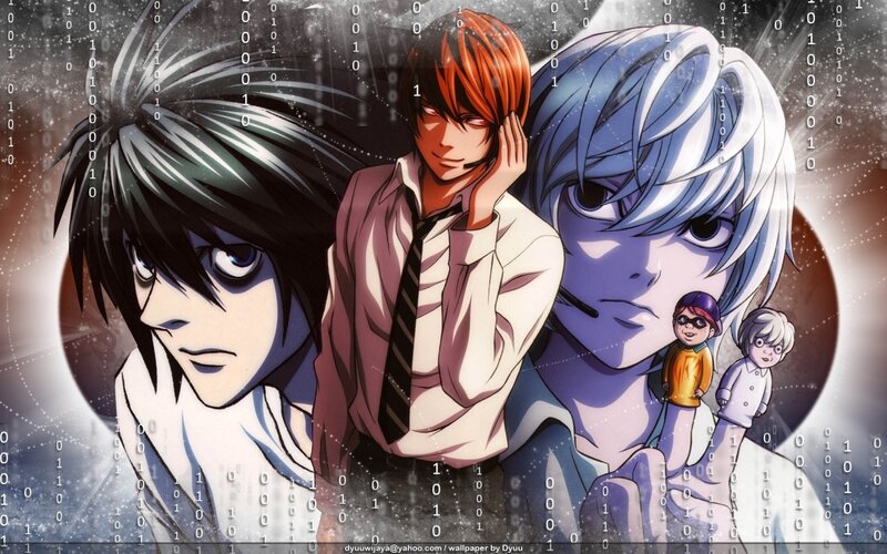 Three Anime Characters — Black, Dramatic, Binary Code