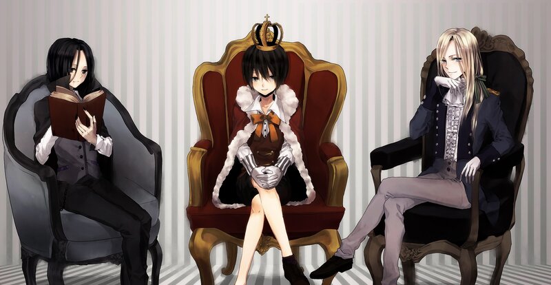 Three Anime Characters — Black, Dramatic, Crown