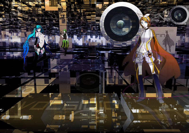 Three Anime Characters — Black, Dramatic, Digital Art, Futuristic City