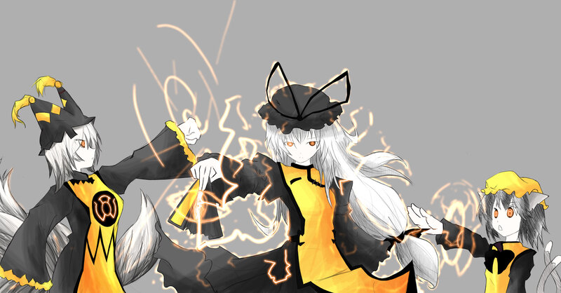 Three Anime Characters — Black, Dramatic, Digital Art