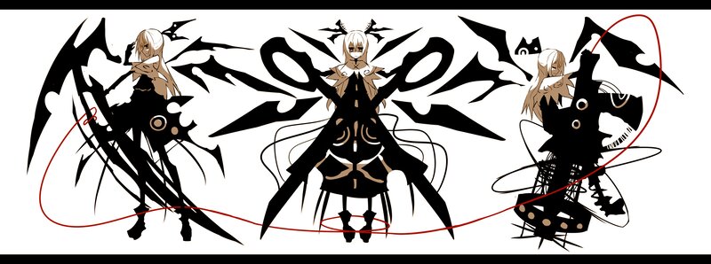 Three Anime Characters — Black, Dramatic, Digital Art, Wings