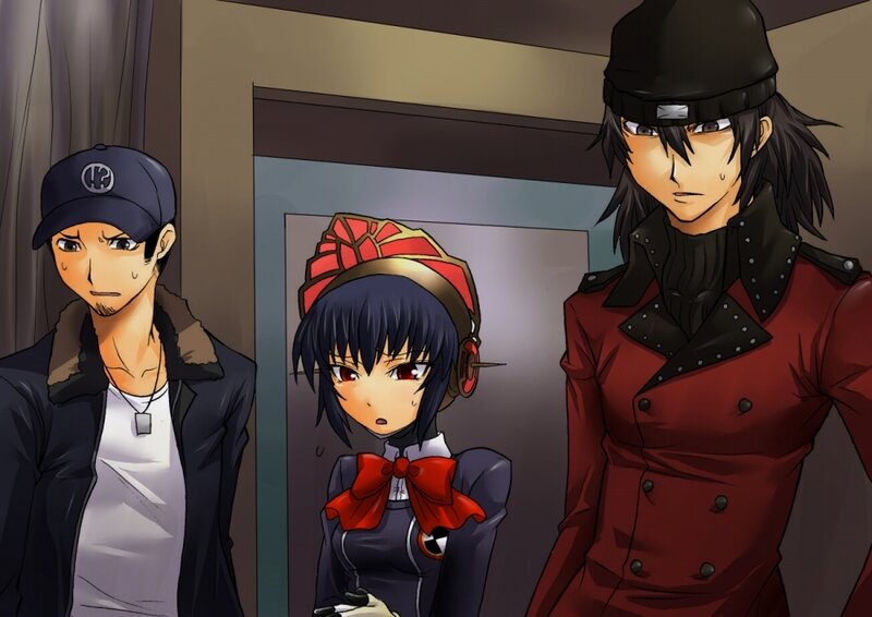 Three Anime Characters — Black, Dramatic, Doorway