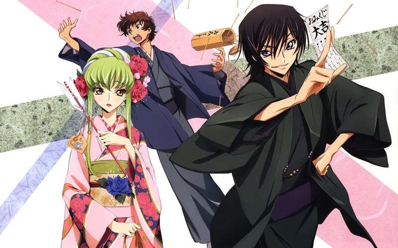 Three Anime Characters — Black, Dramatic, Kimono, Arrow