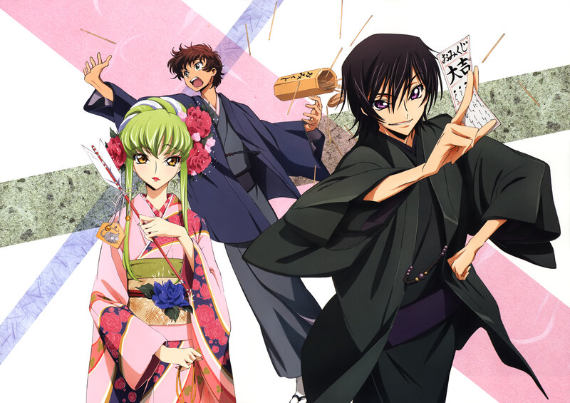 Three Anime Characters — Black, Dramatic, Kimono, Arrows