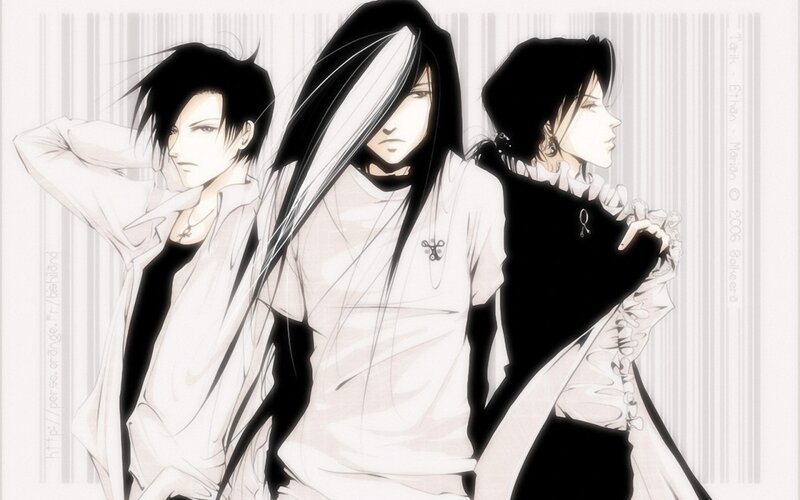 Three Anime Characters — Black, Dramatic, Manga, Anime Art, Black and White, Long Hair