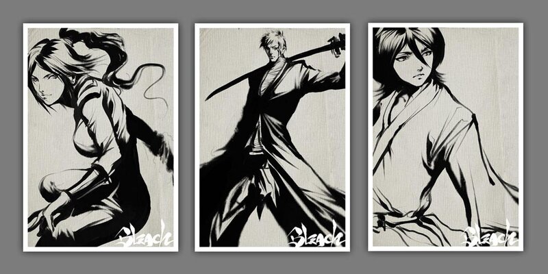 Three Anime Characters — Black, Dramatic, Manga, Sword, Long Hair