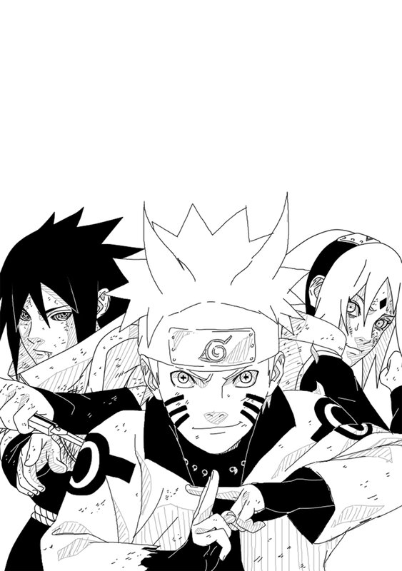 Three Anime Characters — Black, Dramatic, Manga, Swords, Headband