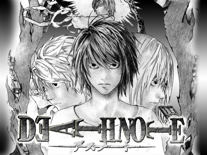 Three Anime Characters — Black, Dramatic, Manga, Text