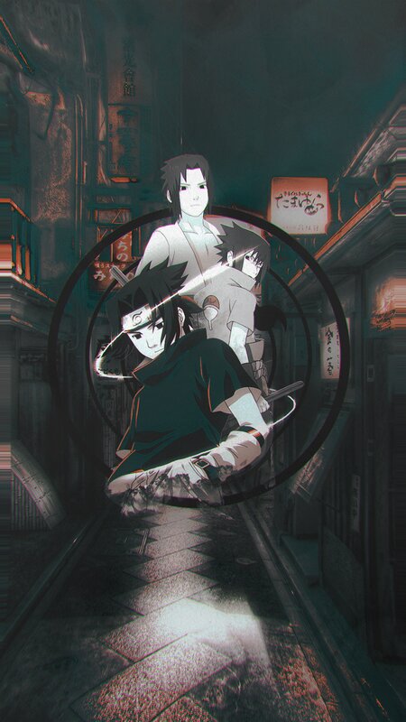 Three Anime Characters — Black, Dramatic, Night, Digital Art, Anime Characters