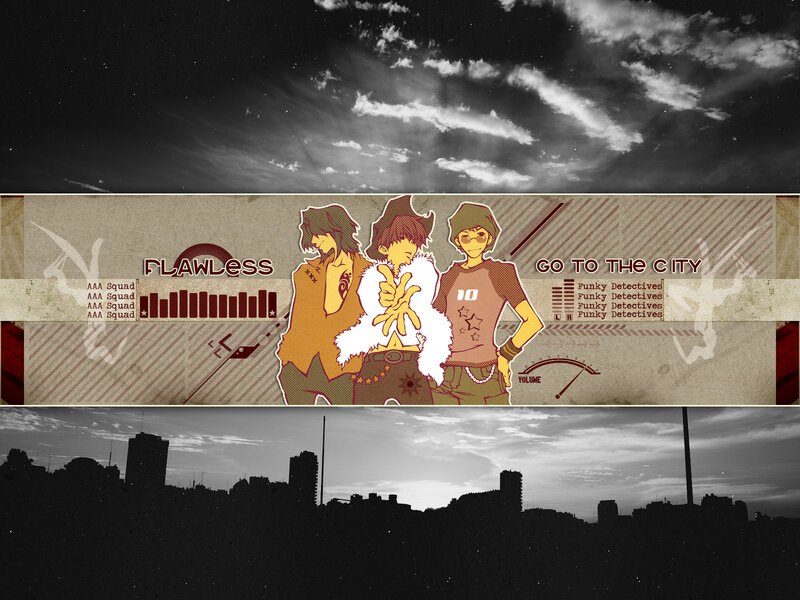 Three Anime Characters — Black, Dramatic, Night, Digital Art, City Skyline